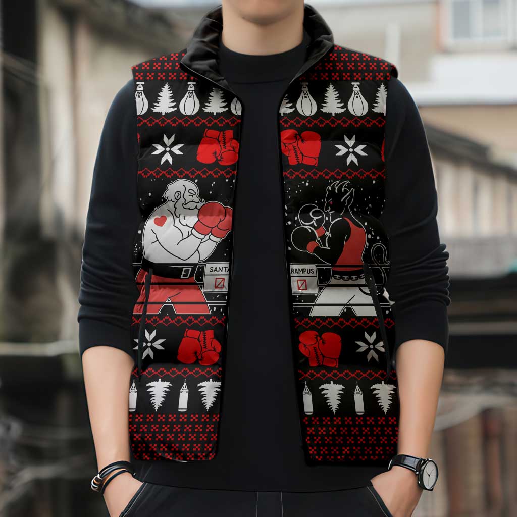 Christmas Boxing Santa And Krampus Sleeveless Puffer Jacket Xmas Holiday Patterns - Wonder Print Shop