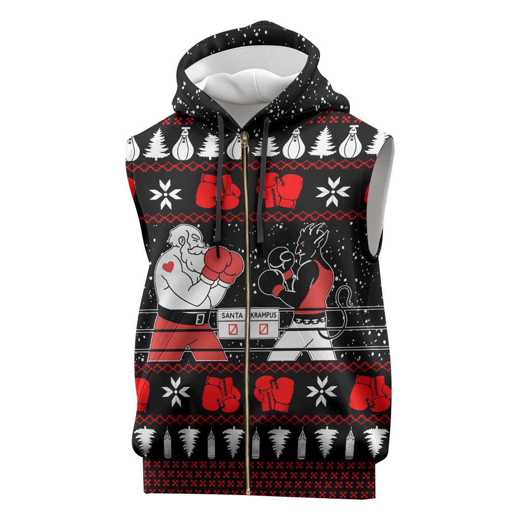 Christmas Boxing Santa And Krampus Sleeveless Zip Hoodie Xmas Holiday Patterns - Wonder Print Shop