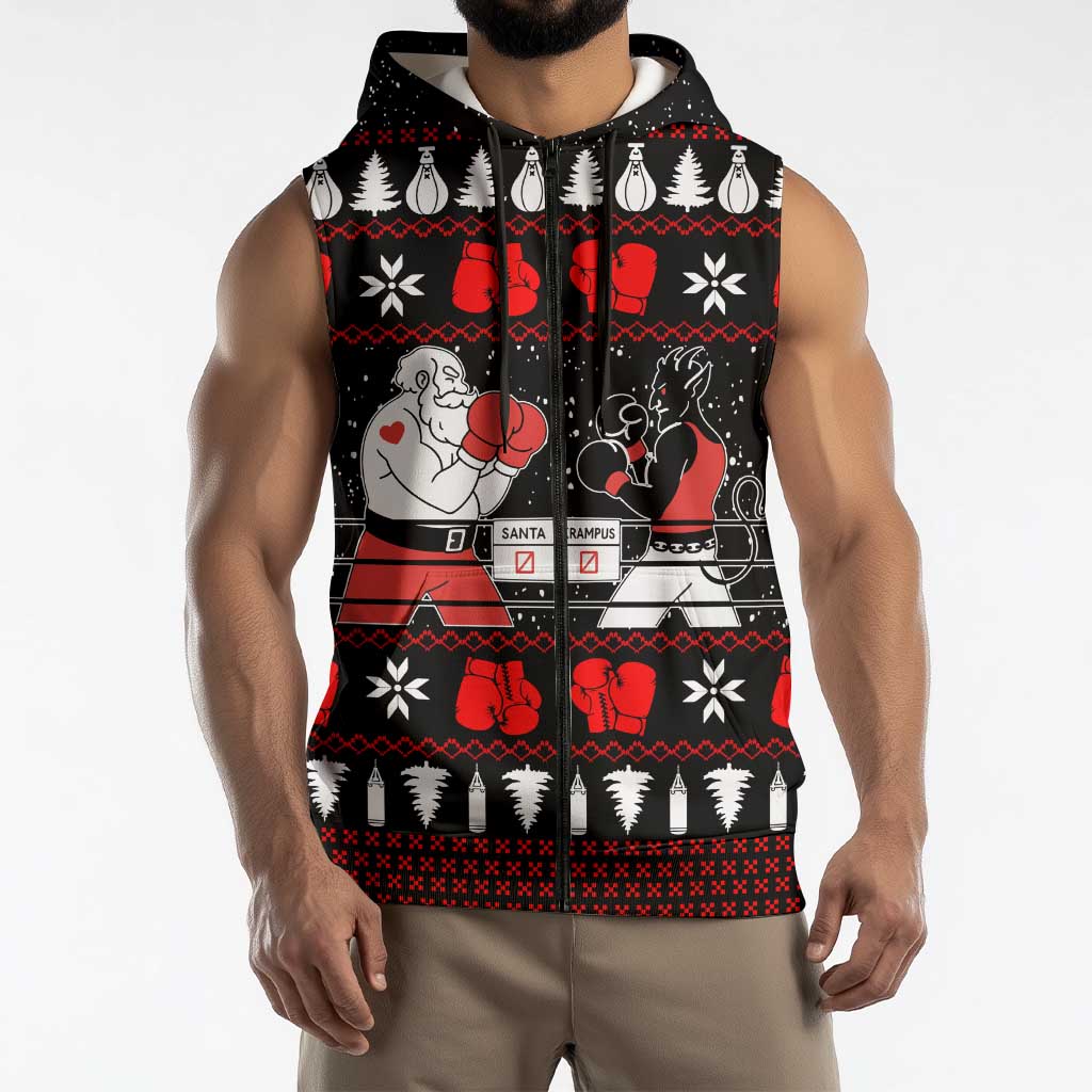 Christmas Boxing Santa And Krampus Sleeveless Zip Hoodie Xmas Holiday Patterns - Wonder Print Shop