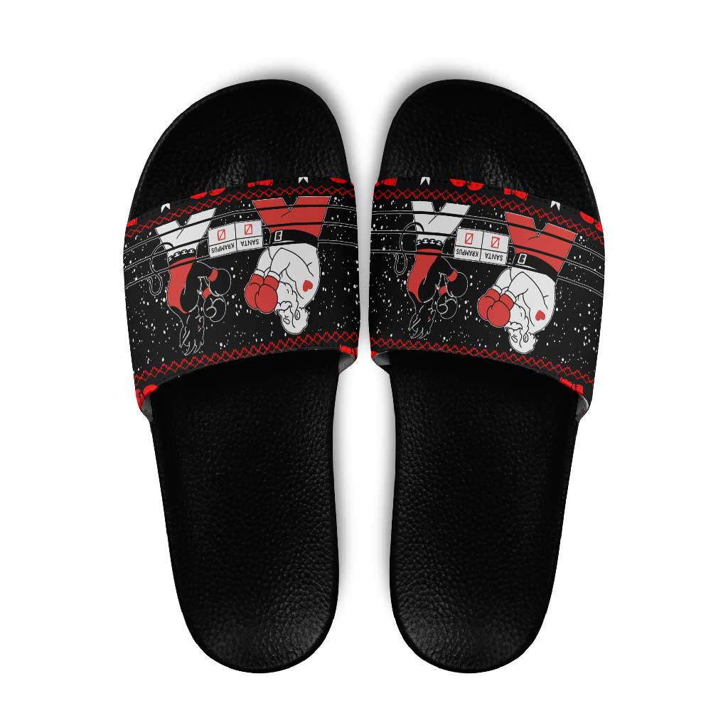 Christmas Boxing Santa And Krampus Slide Sandals Xmas Holiday Patterns - Wonder Print Shop