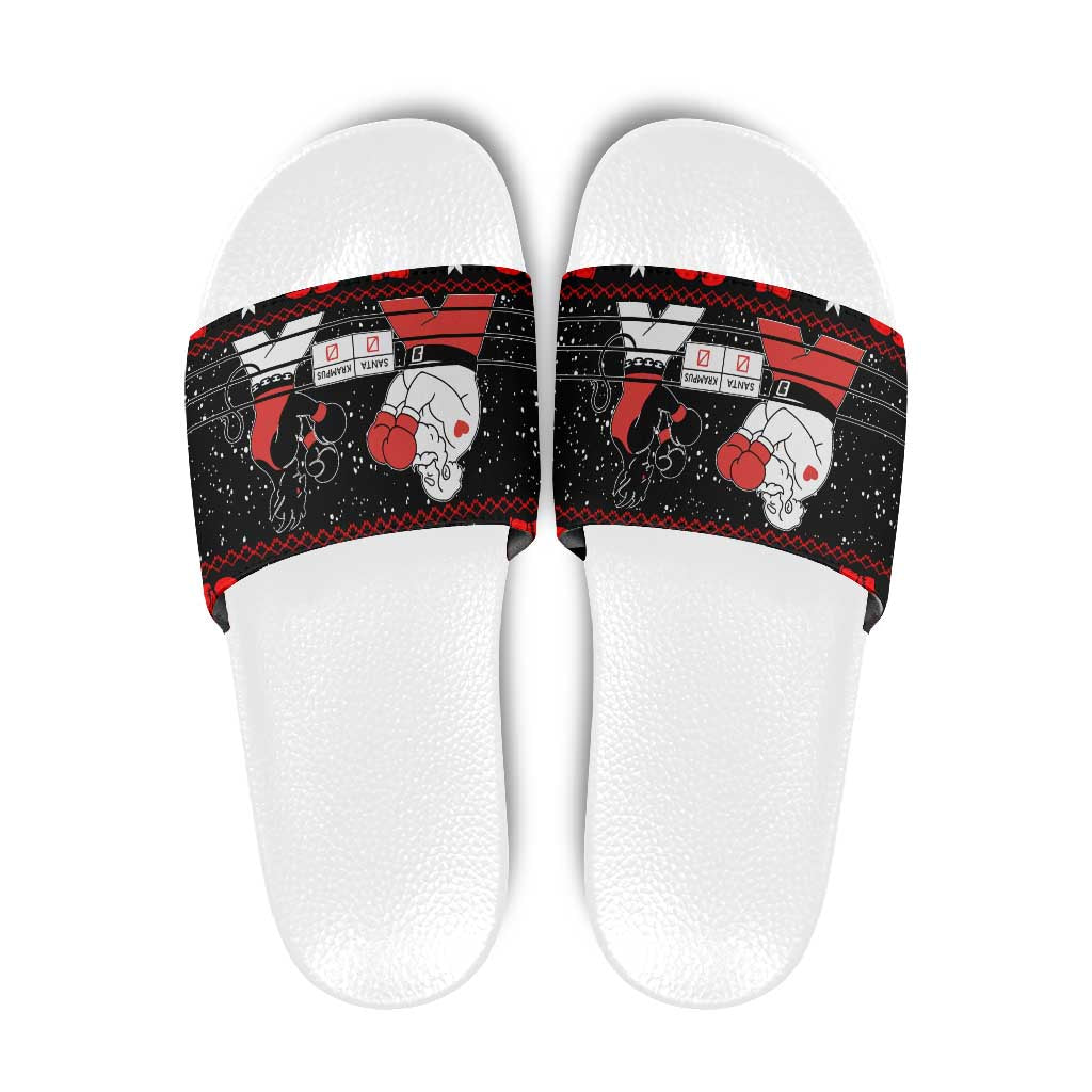 Christmas Boxing Santa And Krampus Slide Sandals Xmas Holiday Patterns - Wonder Print Shop