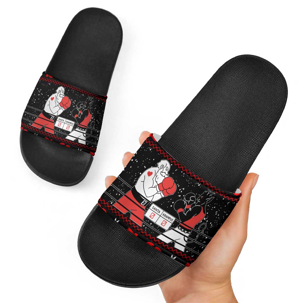 Christmas Boxing Santa And Krampus Slide Sandals Xmas Holiday Patterns - Wonder Print Shop