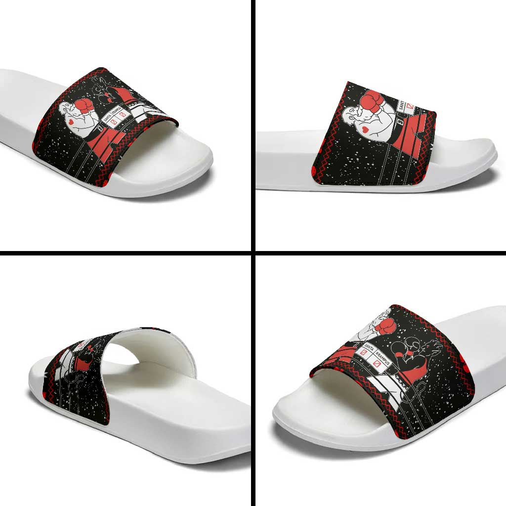 Christmas Boxing Santa And Krampus Slide Sandals Xmas Holiday Patterns - Wonder Print Shop