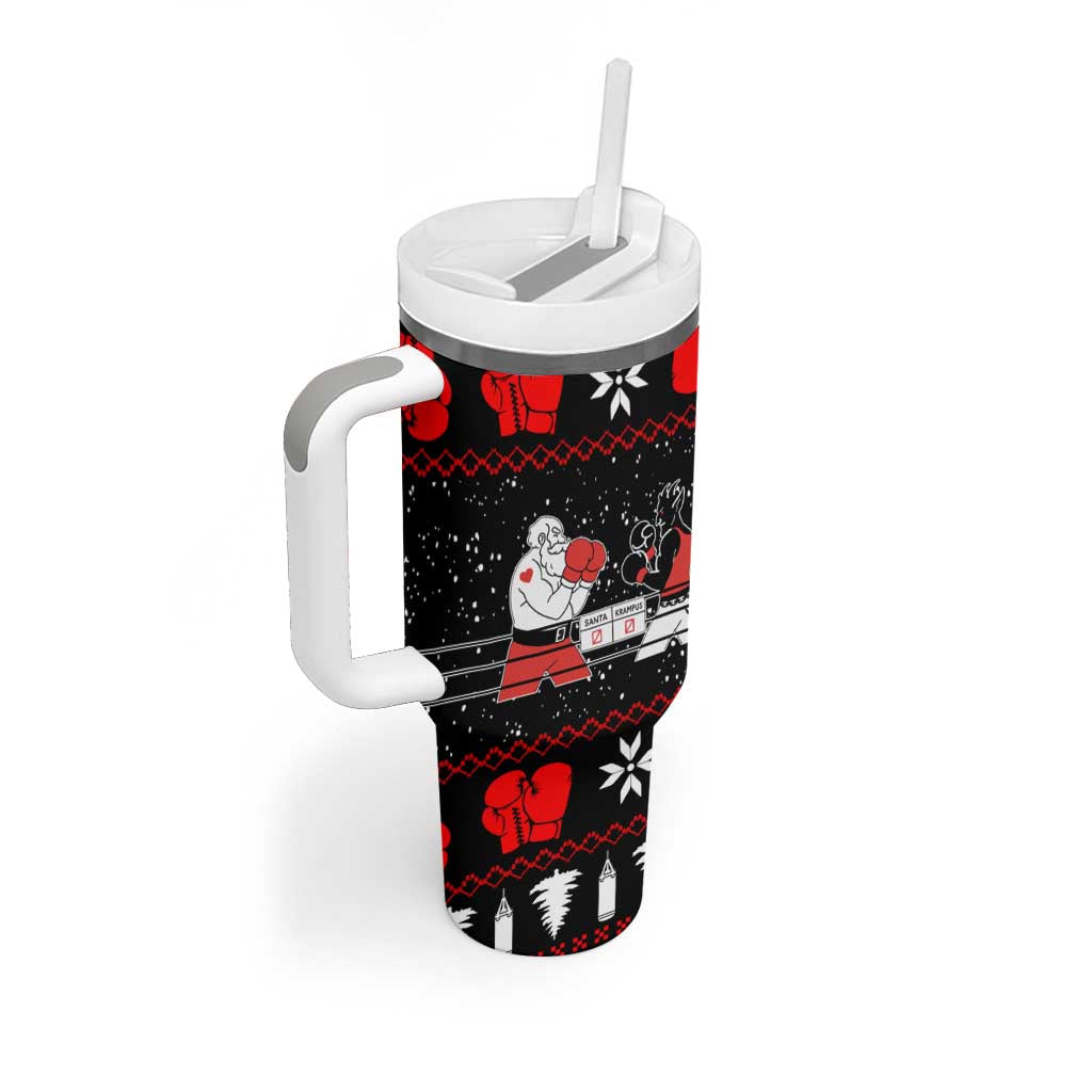 Christmas Boxing Santa And Krampus Tumbler With Handle Xmas Holiday Patterns - Wonder Print Shop