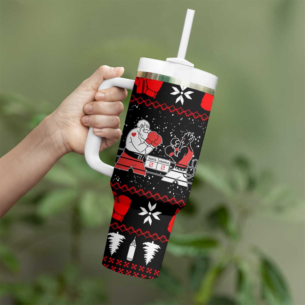 Christmas Boxing Santa And Krampus Tumbler With Handle Xmas Holiday Patterns - Wonder Print Shop