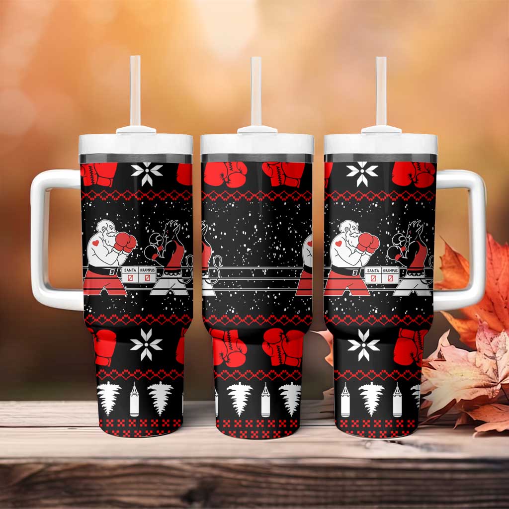 Christmas Boxing Santa And Krampus Tumbler With Handle Xmas Holiday Patterns - Wonder Print Shop