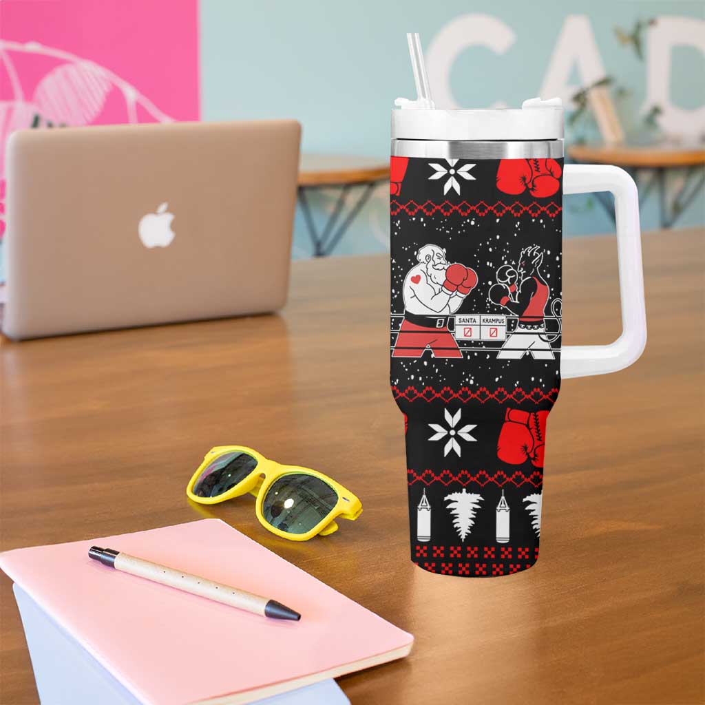 Christmas Boxing Santa And Krampus Tumbler With Handle Xmas Holiday Patterns - Wonder Print Shop