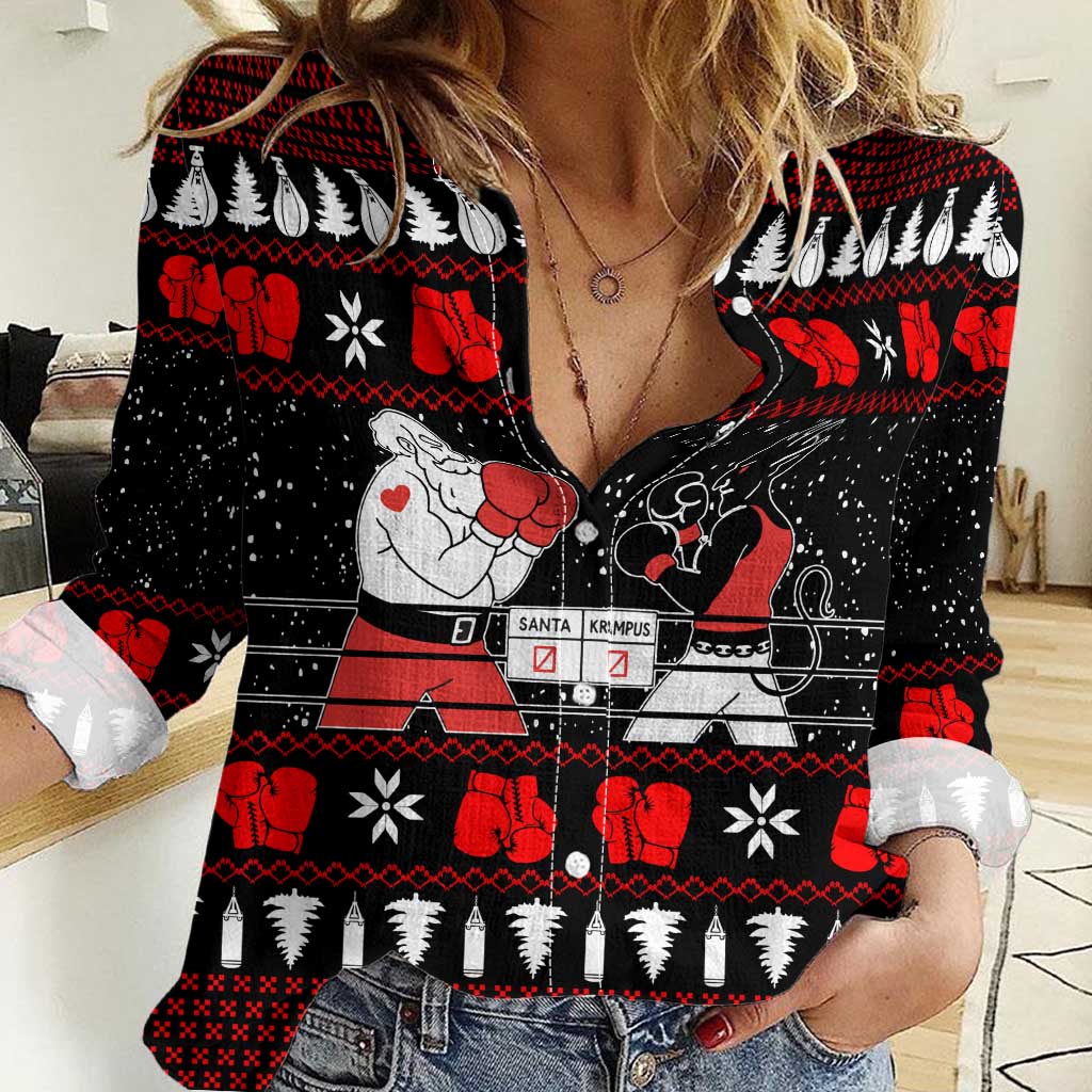 Christmas Boxing Santa And Krampus Women Casual Shirt Xmas Holiday Patterns - Wonder Print Shop