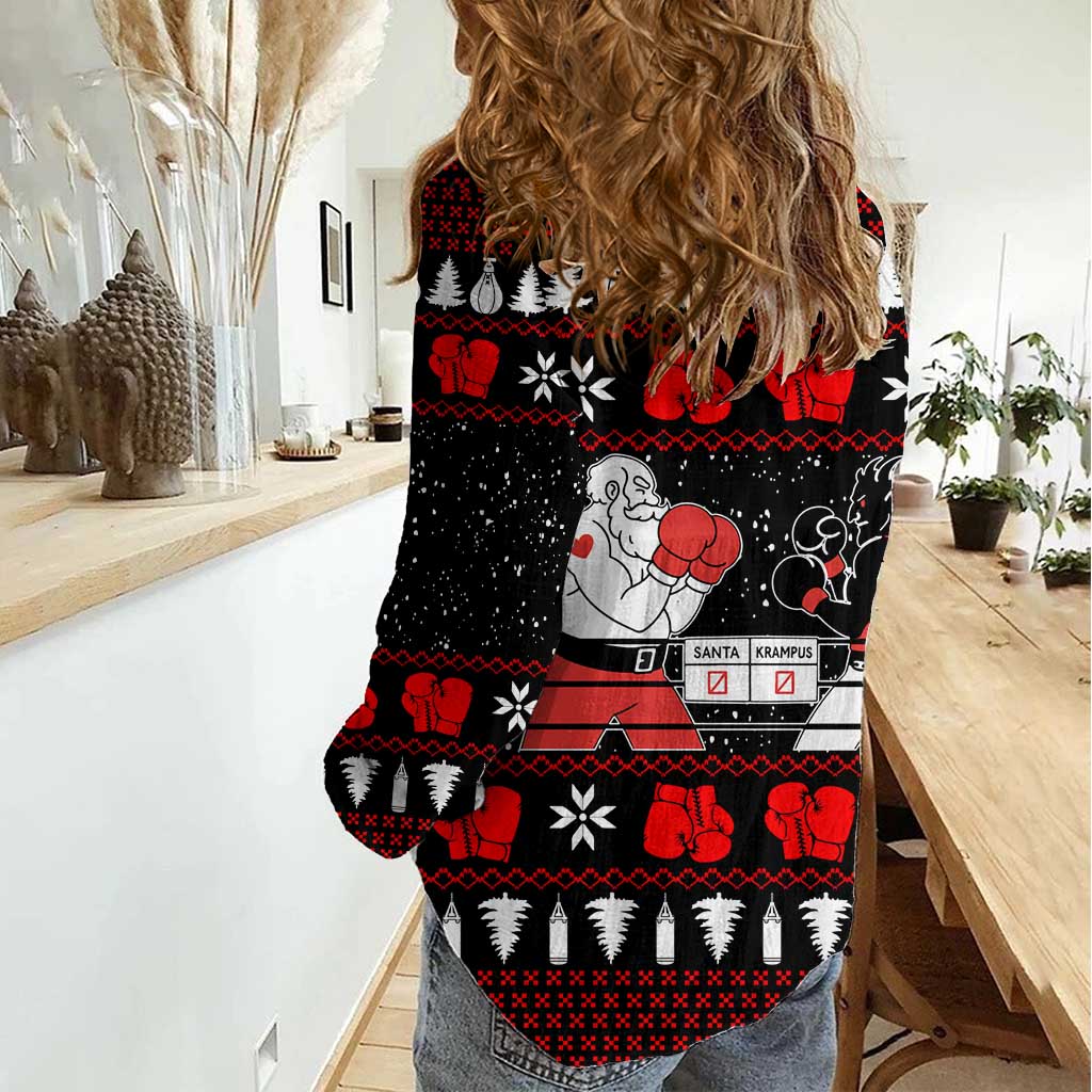 Christmas Boxing Santa And Krampus Women Casual Shirt Xmas Holiday Patterns - Wonder Print Shop