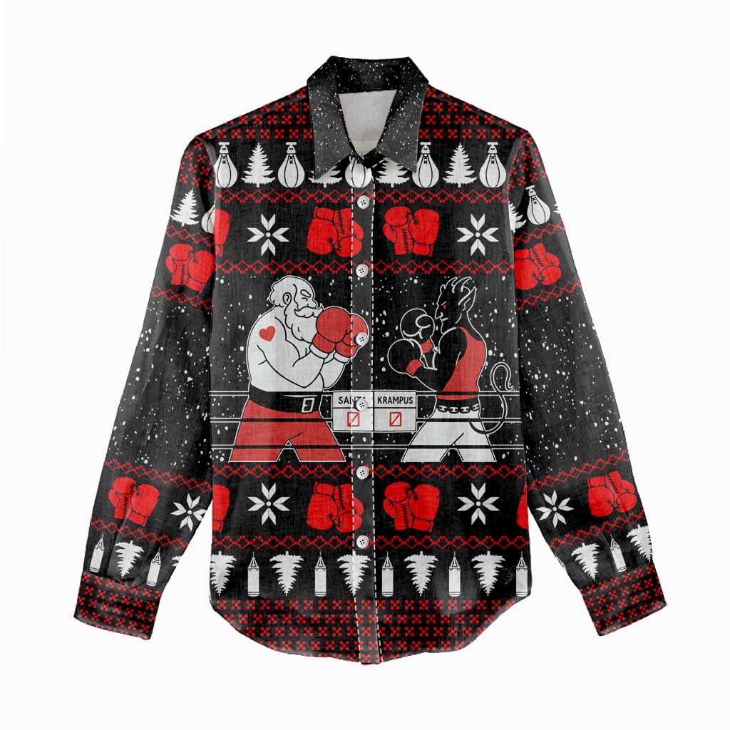 Christmas Boxing Santa And Krampus Women Casual Shirt Xmas Holiday Patterns - Wonder Print Shop