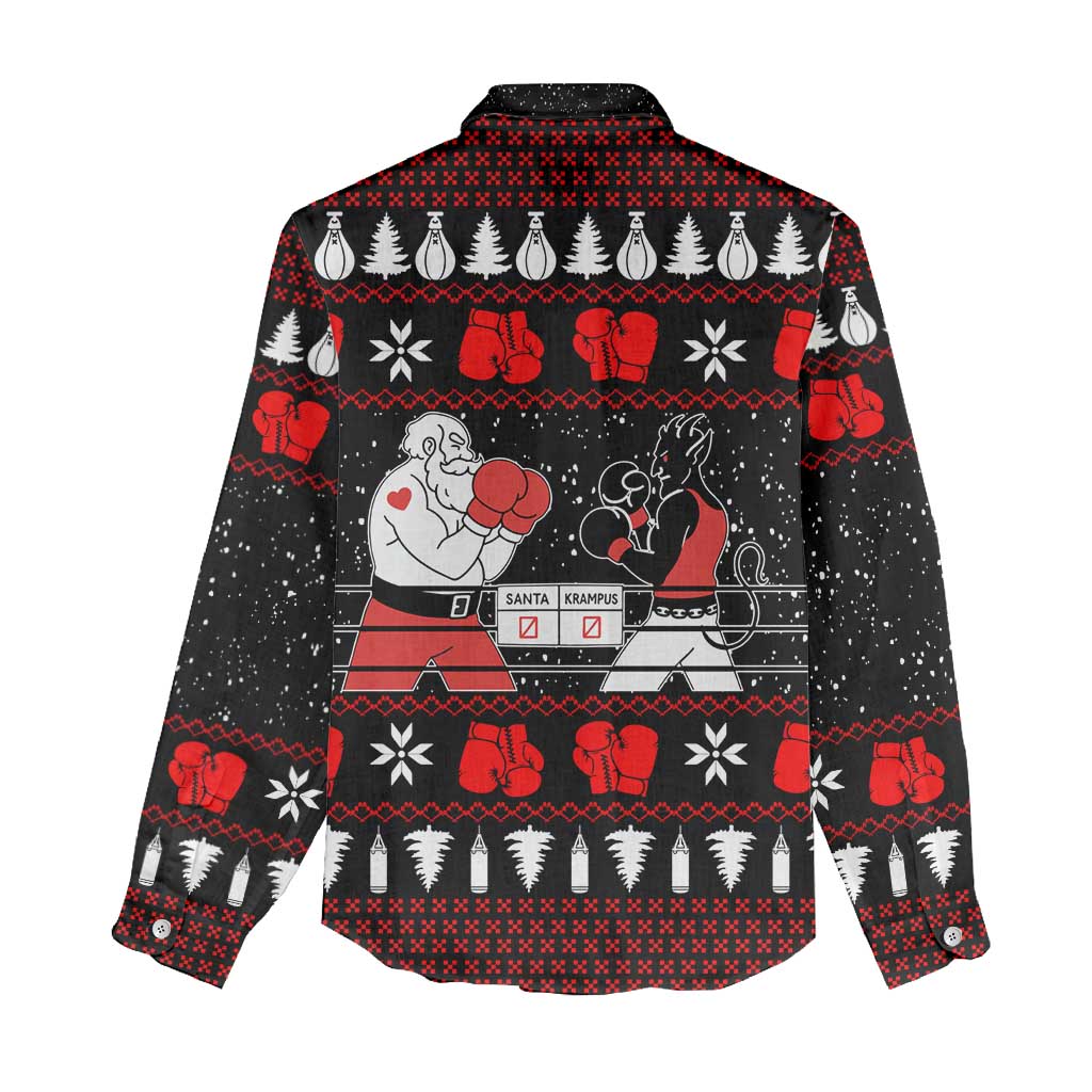 Christmas Boxing Santa And Krampus Women Casual Shirt Xmas Holiday Patterns - Wonder Print Shop