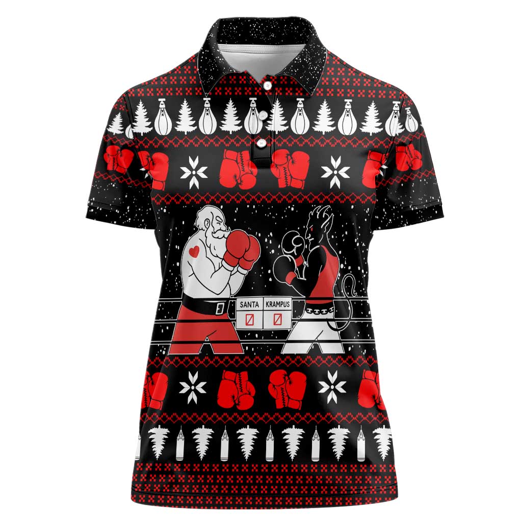 Christmas Boxing Santa And Krampus Women Polo Shirt Xmas Holiday Patterns - Wonder Print Shop