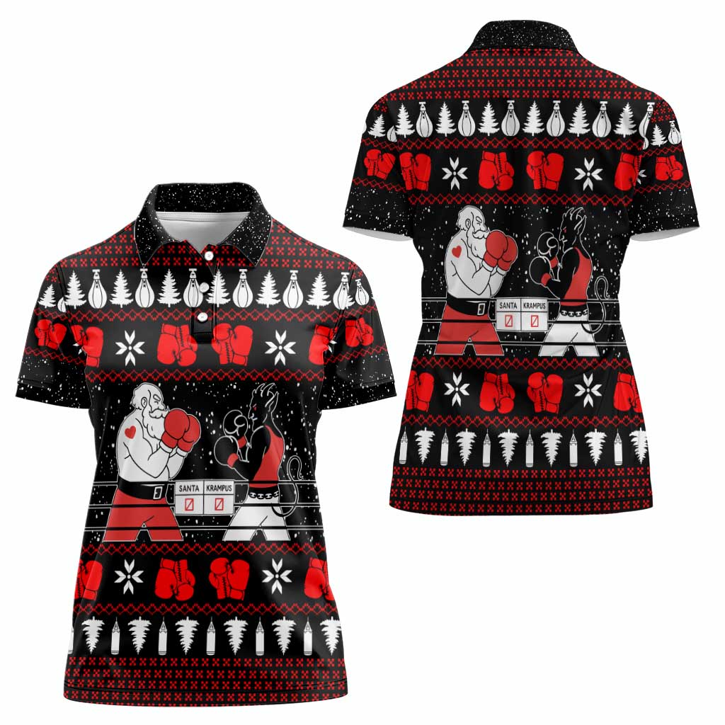 Christmas Boxing Santa And Krampus Women Polo Shirt Xmas Holiday Patterns - Wonder Print Shop