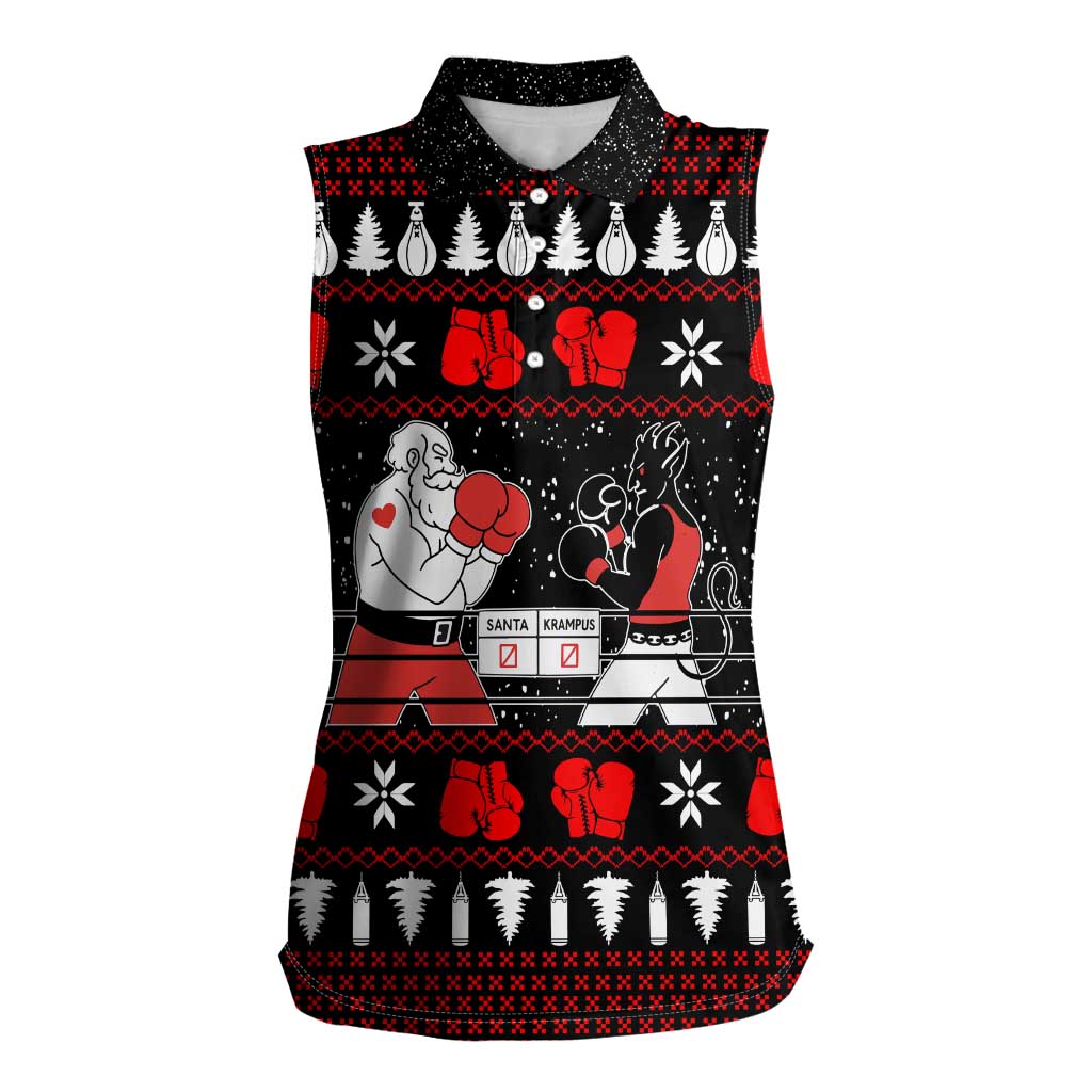 Christmas Boxing Santa And Krampus Women Sleeveless Polo Shirt Xmas Holiday Patterns - Wonder Print Shop