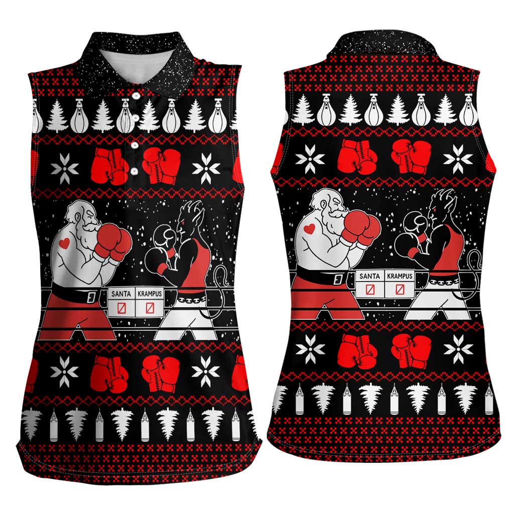 Christmas Boxing Santa And Krampus Women Sleeveless Polo Shirt Xmas Holiday Patterns - Wonder Print Shop