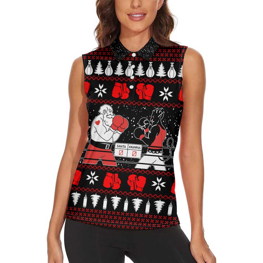 Christmas Boxing Santa And Krampus Women Sleeveless Polo Shirt Xmas Holiday Patterns - Wonder Print Shop