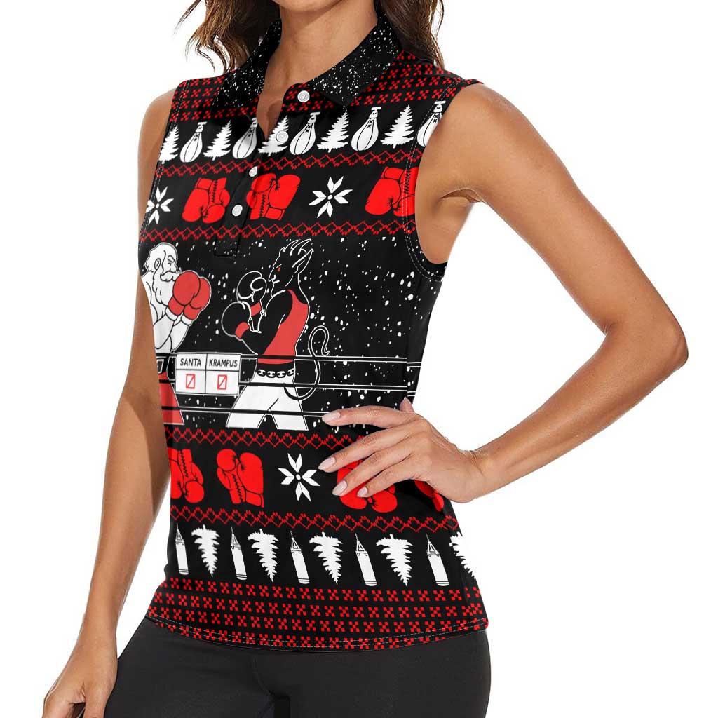 Christmas Boxing Santa And Krampus Women Sleeveless Polo Shirt Xmas Holiday Patterns - Wonder Print Shop