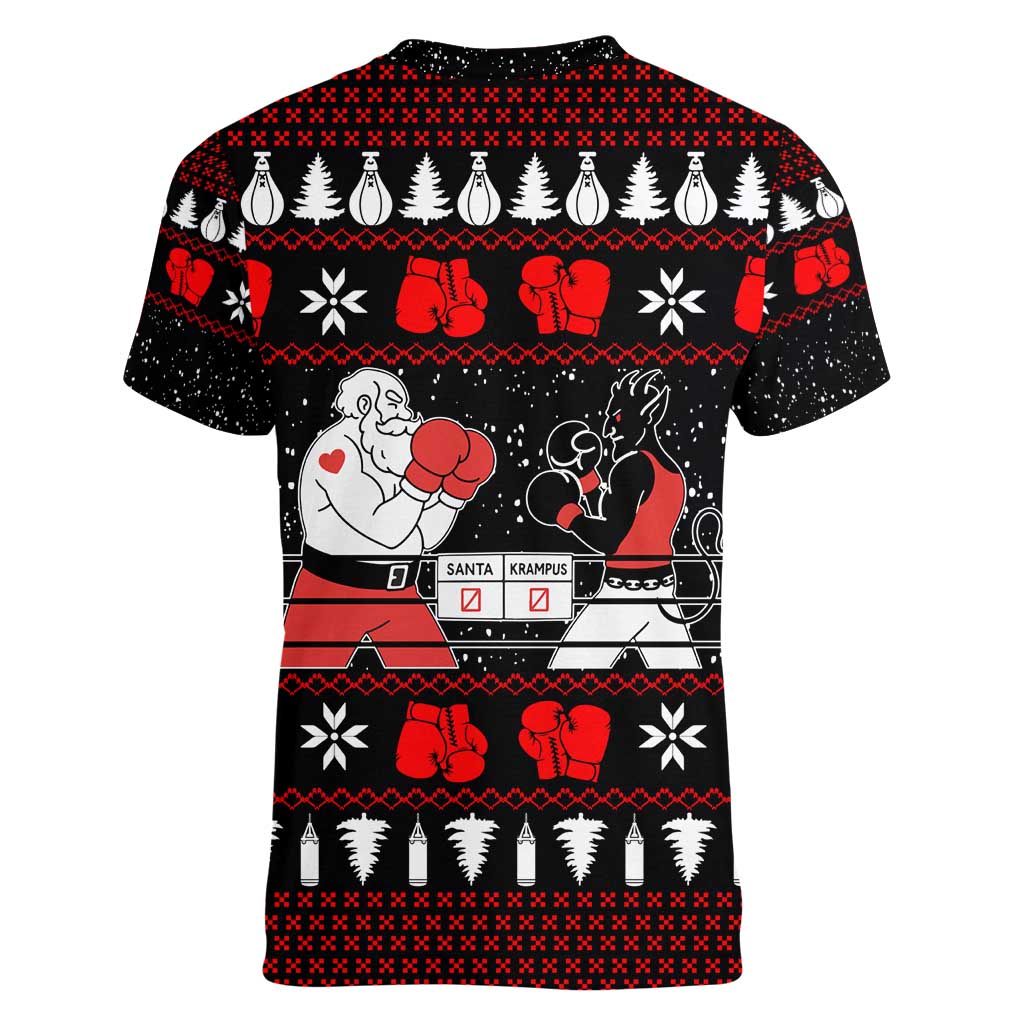 Christmas Boxing Santa And Krampus Women V-Neck T-Shirt Xmas Holiday Patterns - Wonder Print Shop