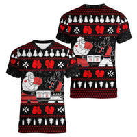 Christmas Boxing Santa And Krampus Women V-Neck T-Shirt Xmas Holiday Patterns - Wonder Print Shop