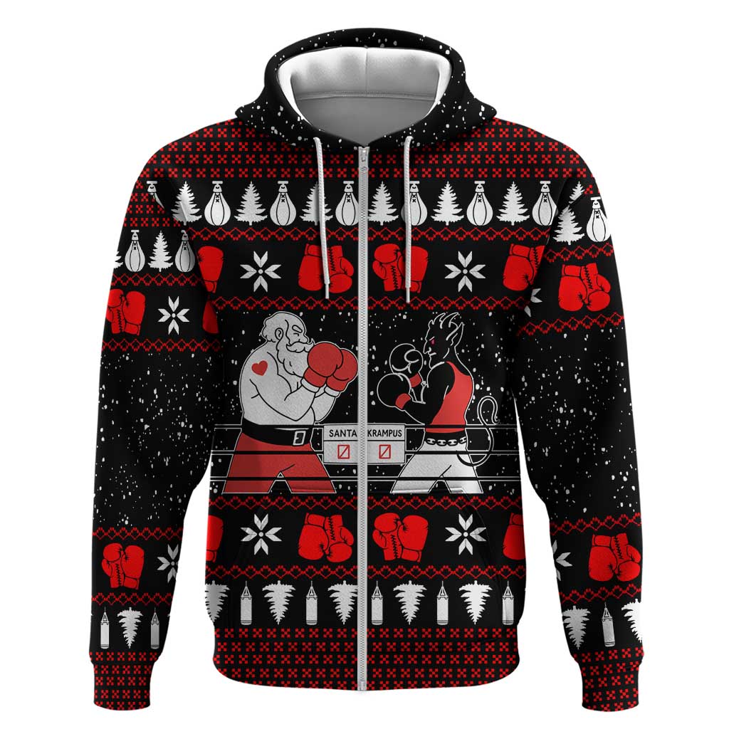 Christmas Boxing Santa And Krampus Zip Hoodie Xmas Holiday Patterns - Wonder Print Shop
