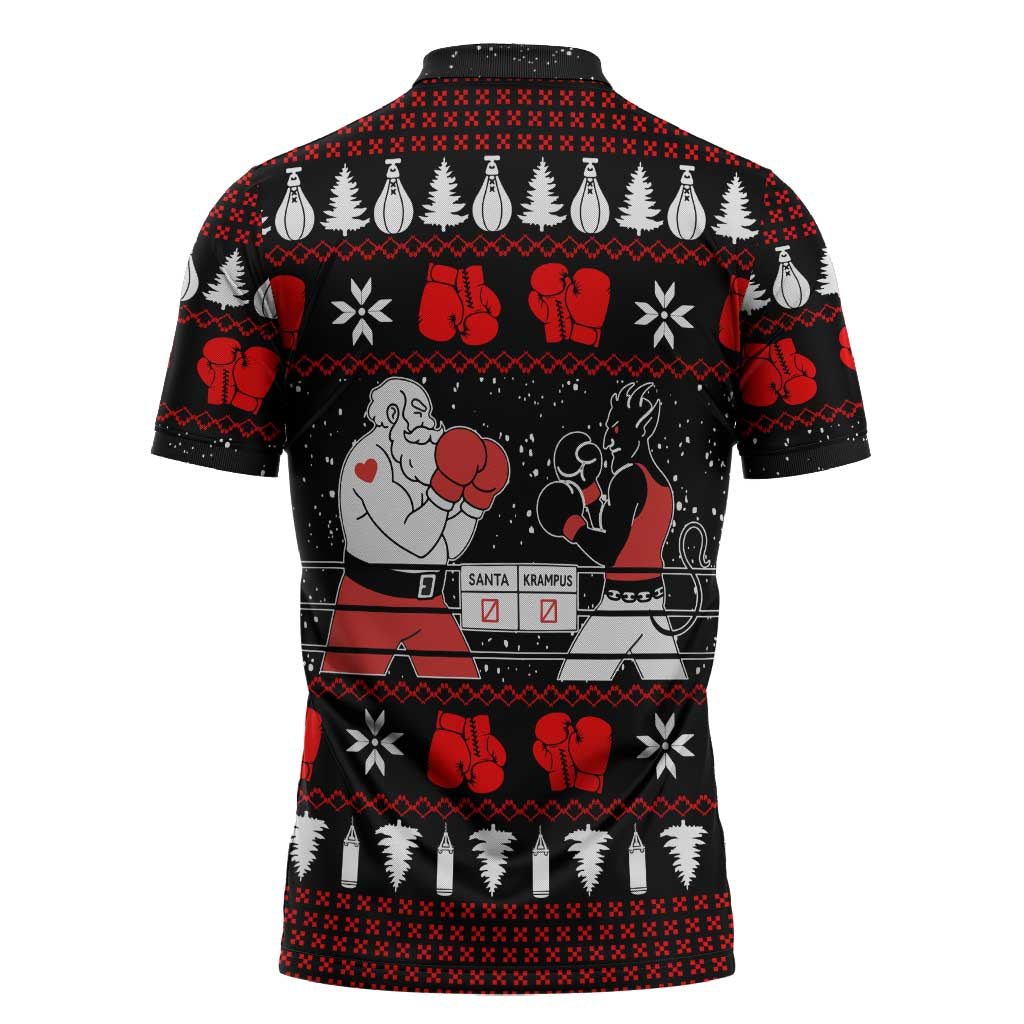 Christmas Boxing Santa And Krampus Zipper Polo Shirt Xmas Holiday Patterns - Wonder Print Shop
