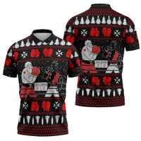 Christmas Boxing Santa And Krampus Zipper Polo Shirt Xmas Holiday Patterns - Wonder Print Shop