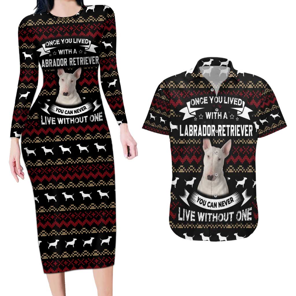 Christmas Bull Dog Terrier Couples Matching Long Sleeve Bodycon Dress and Hawaiian Shirt Xmas Holiday Patterns - Wonder Print Shop