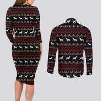 Christmas Bull Dog Terrier Couples Matching Long Sleeve Bodycon Dress and Long Sleeve Button Shirt Xmas Holiday Patterns - Wonder Print Shop