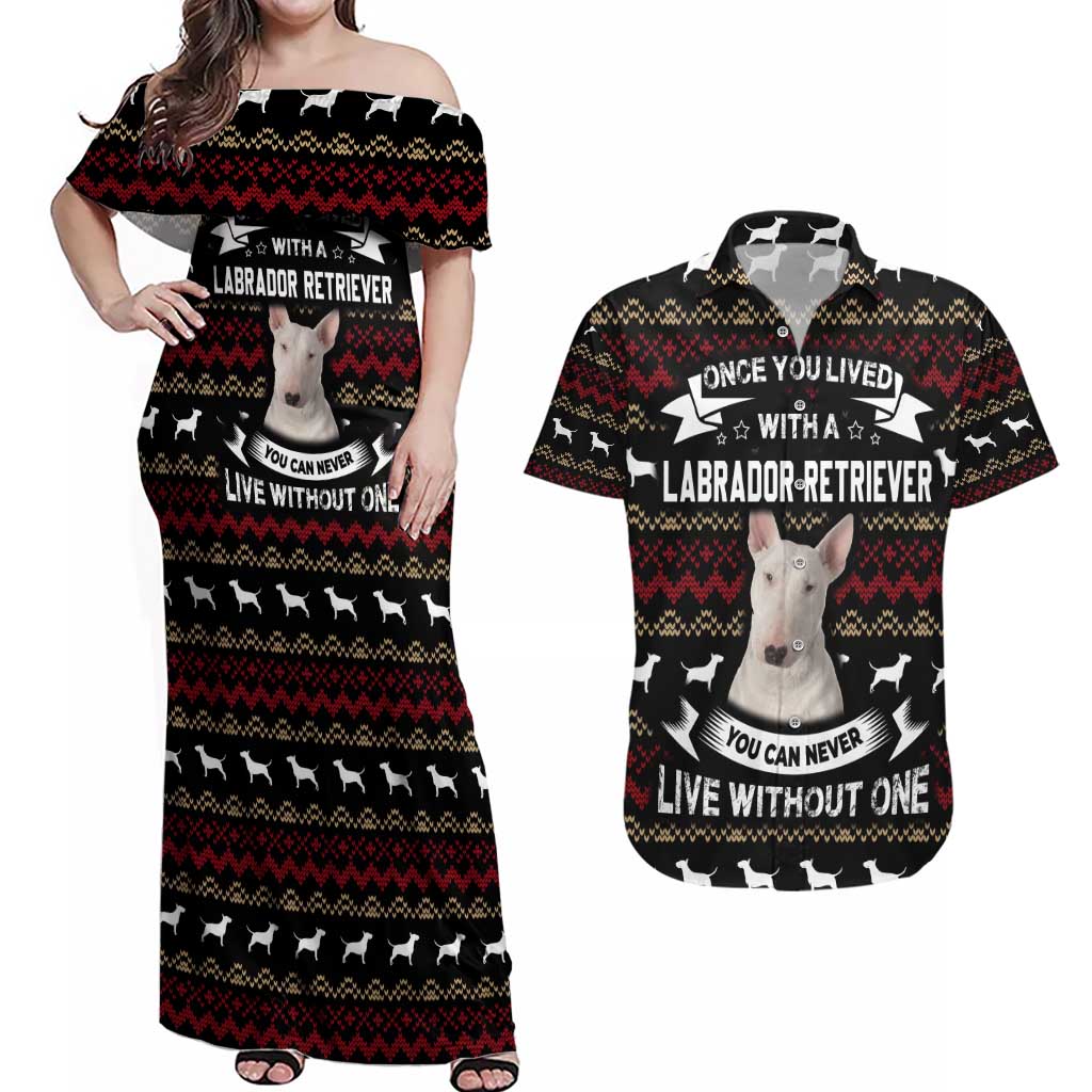 Christmas Bull Dog Terrier Couples Matching Off Shoulder Maxi Dress and Hawaiian Shirt Xmas Holiday Patterns - Wonder Print Shop