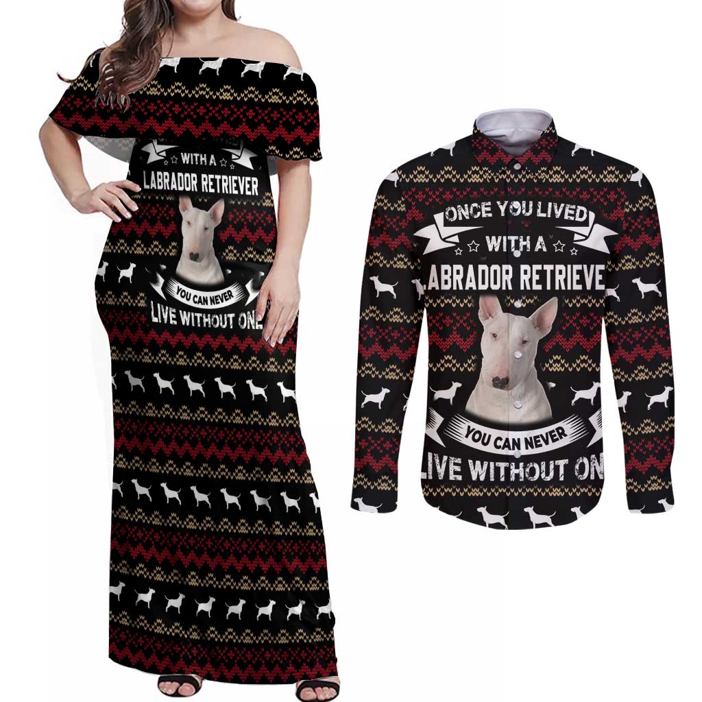 Christmas Bull Dog Terrier Couples Matching Off Shoulder Maxi Dress and Long Sleeve Button Shirt Xmas Holiday Patterns - Wonder Print Shop