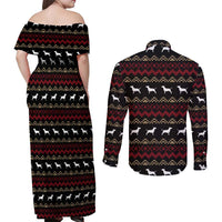 Christmas Bull Dog Terrier Couples Matching Off Shoulder Maxi Dress and Long Sleeve Button Shirt Xmas Holiday Patterns - Wonder Print Shop