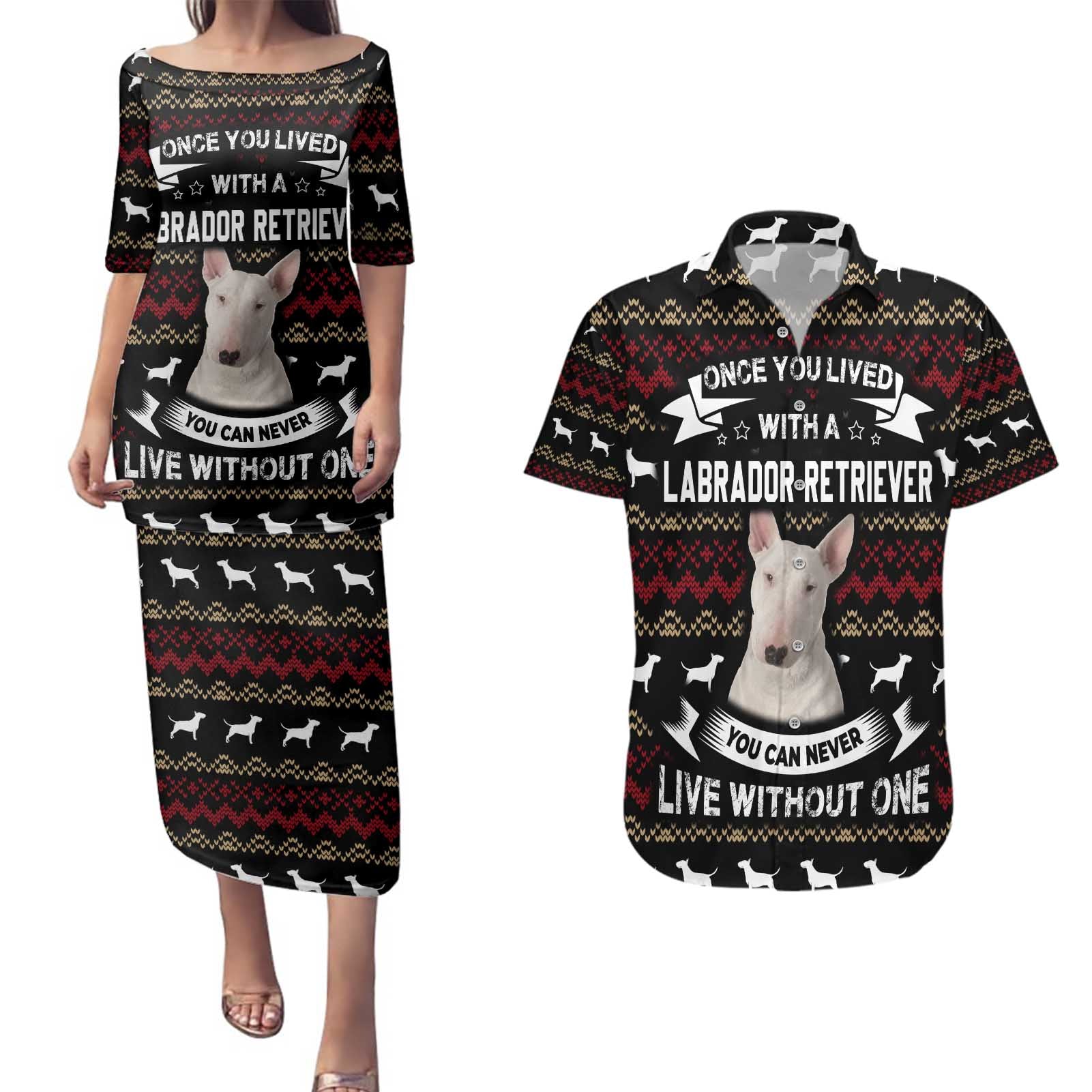 Christmas Bull Dog Terrier Couples Matching Puletasi and Hawaiian Shirt Xmas Holiday Patterns - Wonder Print Shop