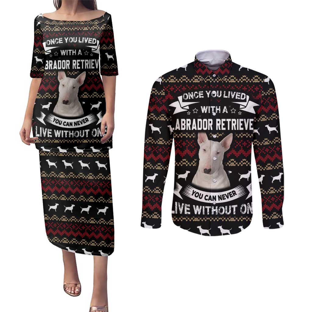 Christmas Bull Dog Terrier Couples Matching Puletasi and Long Sleeve Button Shirt Xmas Holiday Patterns - Wonder Print Shop