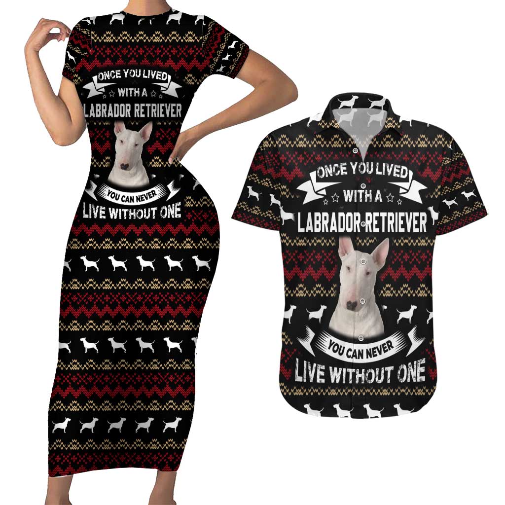 Christmas Bull Dog Terrier Couples Matching Short Sleeve Bodycon Dress and Hawaiian Shirt Xmas Holiday Patterns - Wonder Print Shop