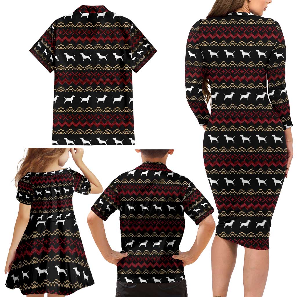 Christmas Bull Dog Terrier Family Matching Long Sleeve Bodycon Dress and Hawaiian Shirt Xmas Holiday Patterns - Wonder Print Shop