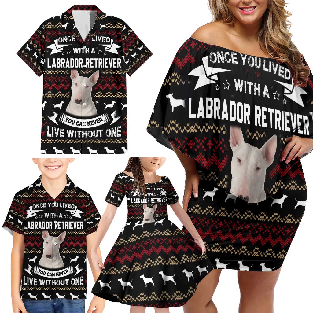 Christmas Bull Dog Terrier Family Matching Off Shoulder Short Dress and Hawaiian Shirt Xmas Holiday Patterns - Wonder Print Shop