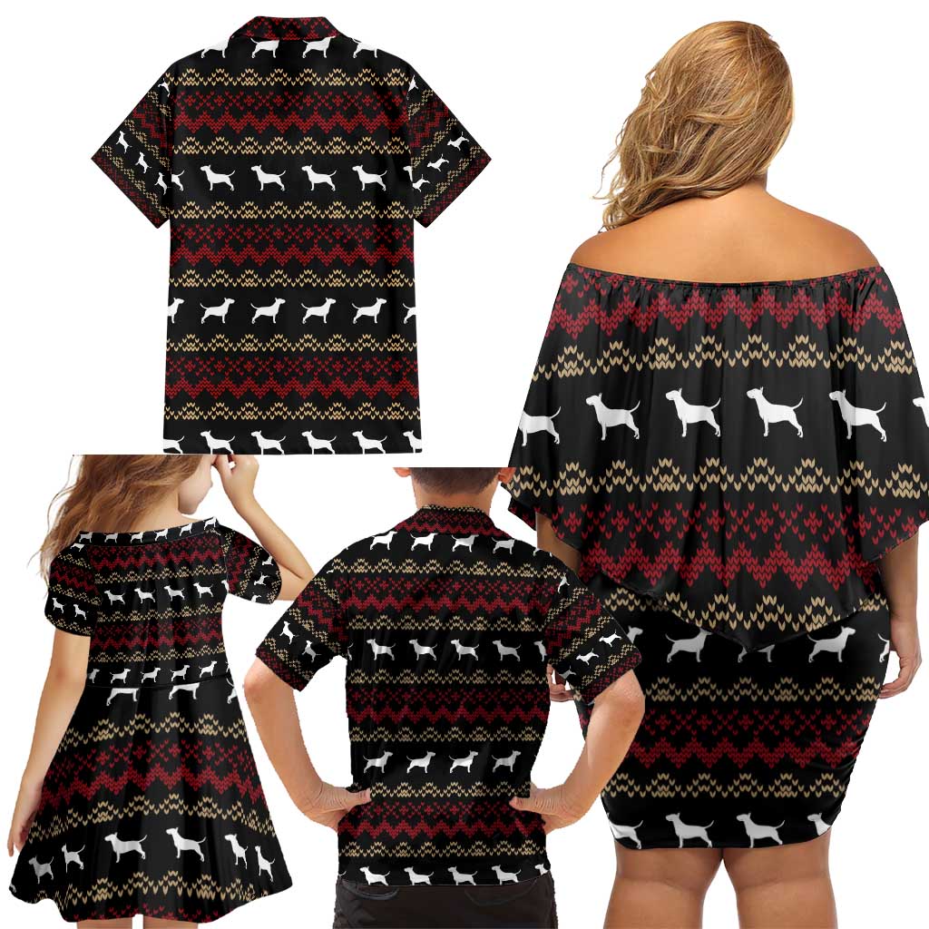 Christmas Bull Dog Terrier Family Matching Off Shoulder Short Dress and Hawaiian Shirt Xmas Holiday Patterns - Wonder Print Shop