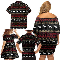 Christmas Bull Dog Terrier Family Matching Off Shoulder Short Dress and Hawaiian Shirt Xmas Holiday Patterns - Wonder Print Shop