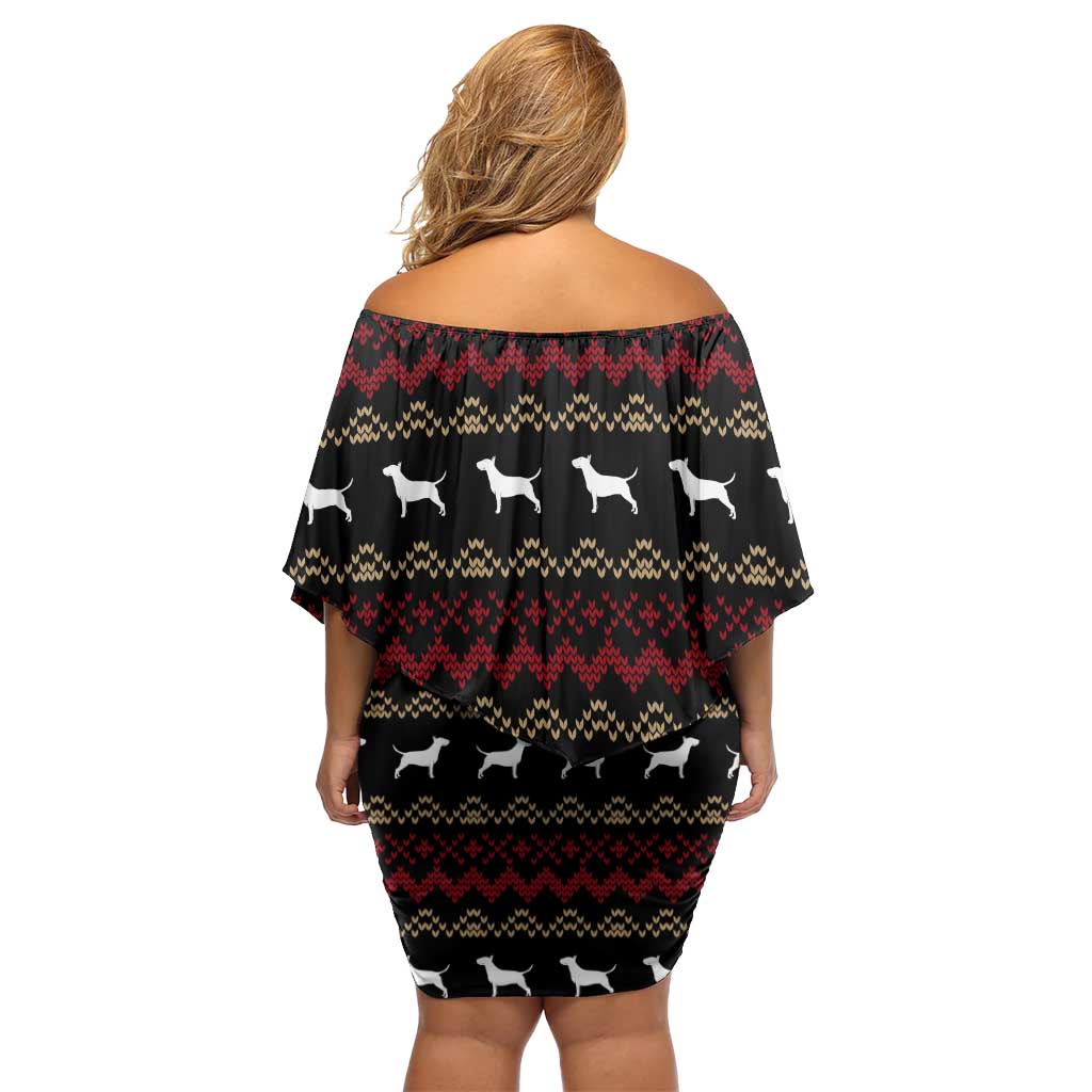 Christmas Bull Dog Terrier Family Matching Off Shoulder Short Dress and Hawaiian Shirt Xmas Holiday Patterns - Wonder Print Shop