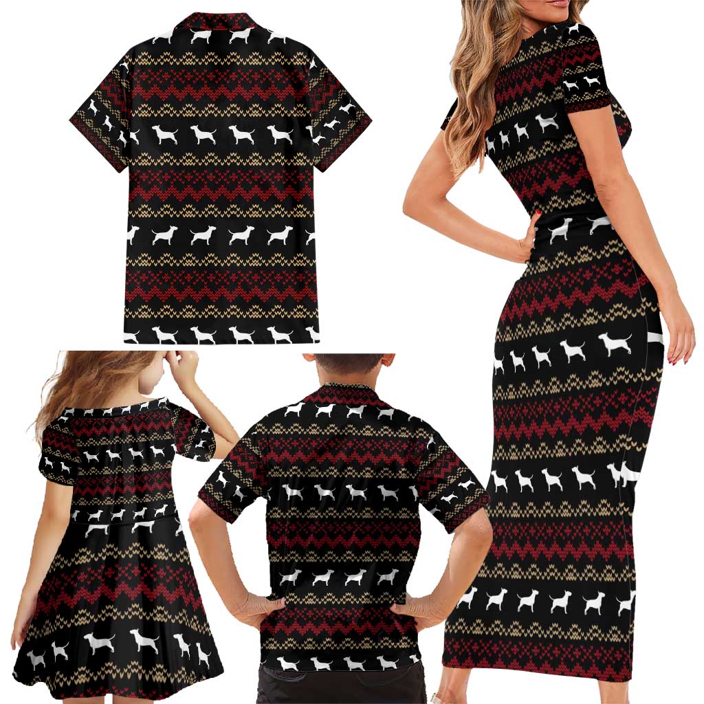 Christmas Bull Dog Terrier Family Matching Short Sleeve Bodycon Dress and Hawaiian Shirt Xmas Holiday Patterns - Wonder Print Shop