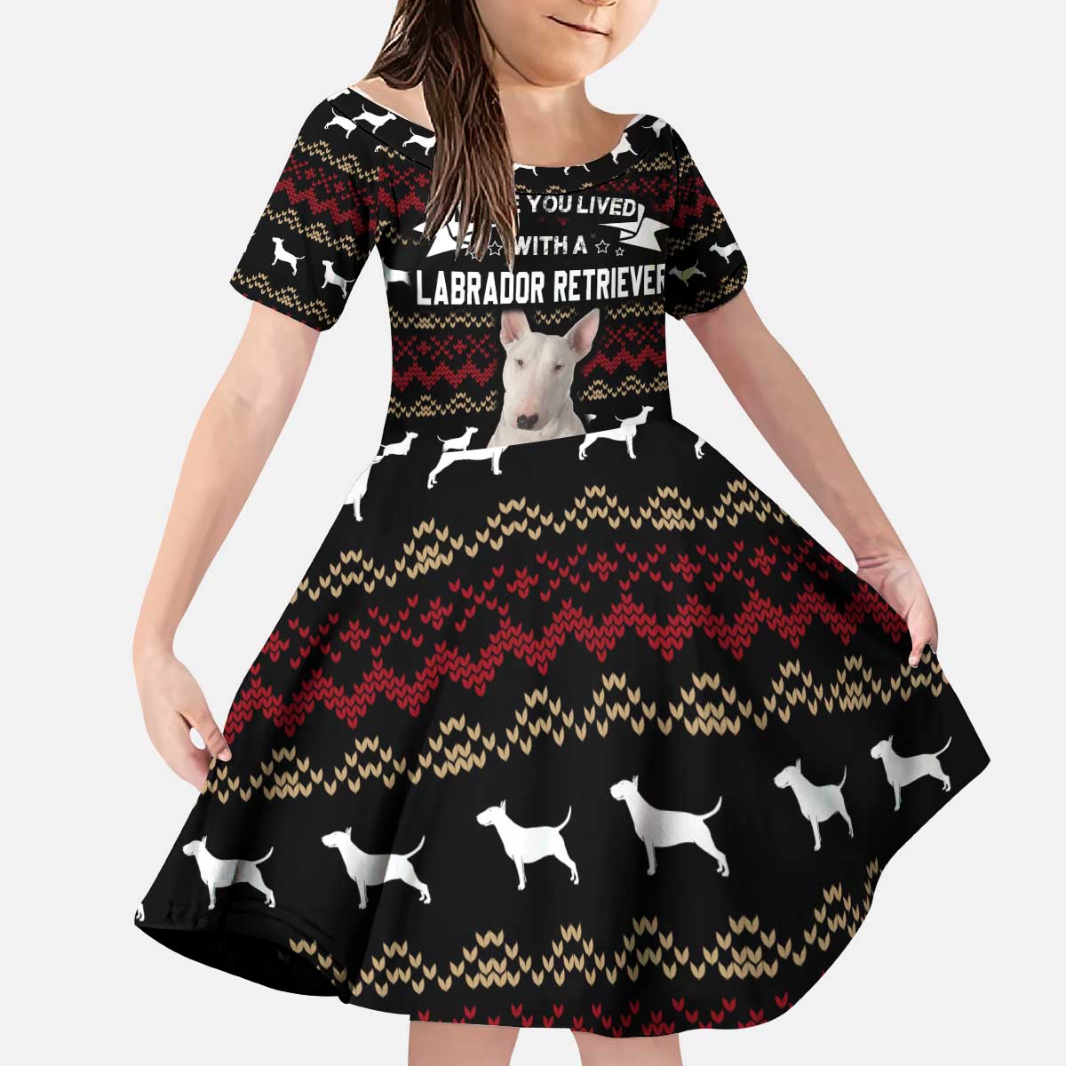 Christmas Bull Dog Terrier Kid Short Sleeve Dress Xmas Holiday Patterns - Wonder Print Shop