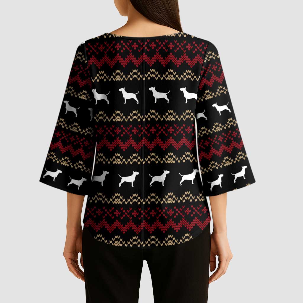 Christmas Bull Dog Terrier Kimono Sleeve Blouse Xmas Holiday Patterns - Wonder Print Shop