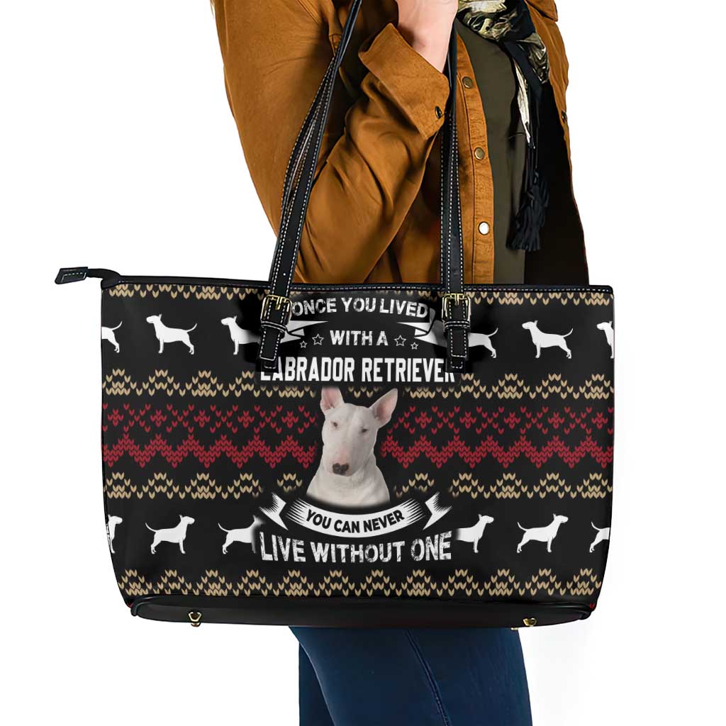 Christmas Bull Dog Terrier Leather Tote Bag Xmas Holiday Patterns - Wonder Print Shop