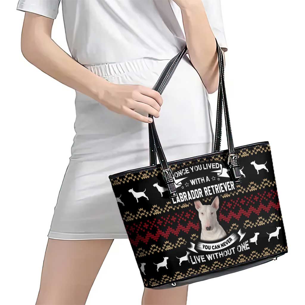 Christmas Bull Dog Terrier Leather Tote Bag Xmas Holiday Patterns - Wonder Print Shop