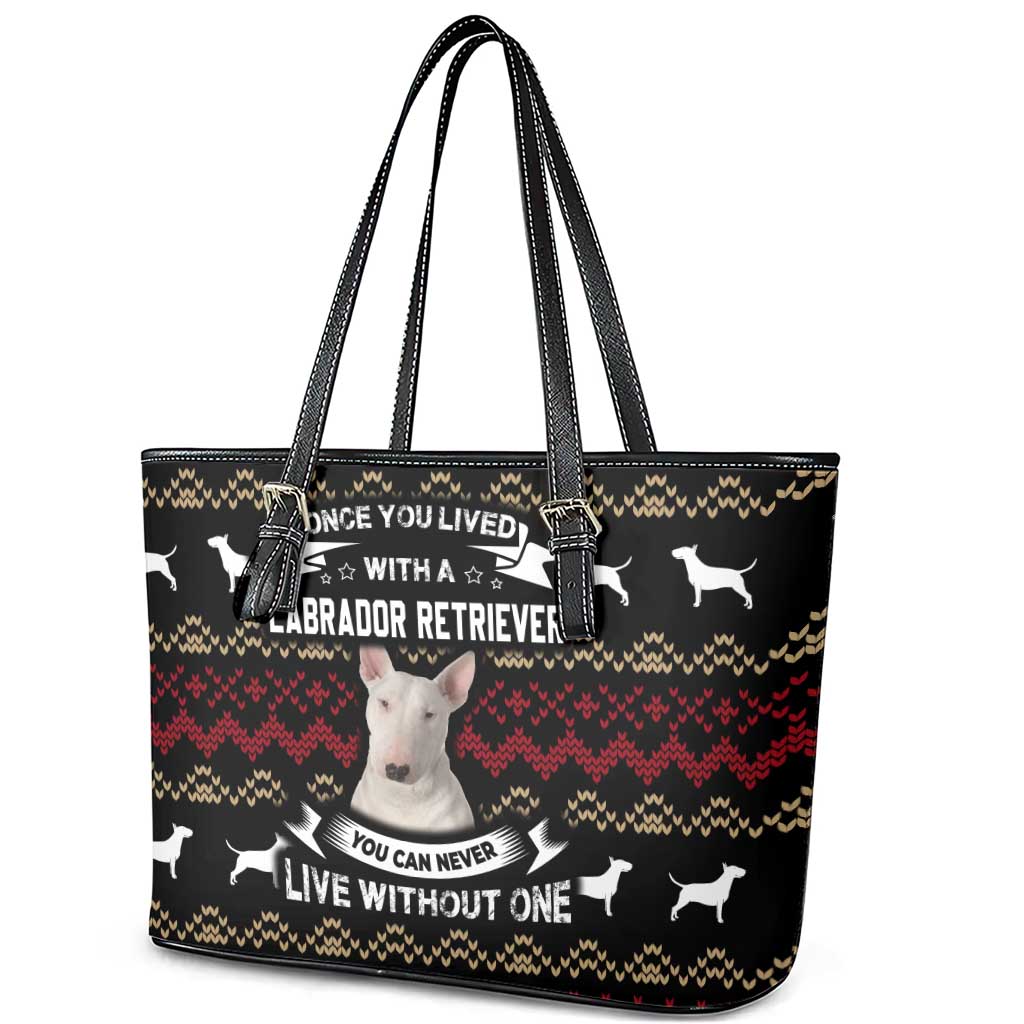 Christmas Bull Dog Terrier Leather Tote Bag Xmas Holiday Patterns - Wonder Print Shop