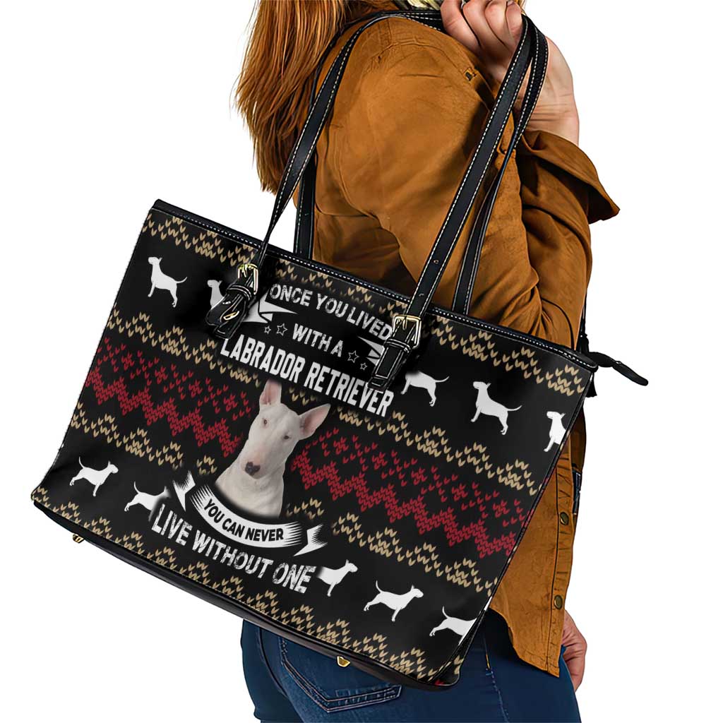 Christmas Bull Dog Terrier Leather Tote Bag Xmas Holiday Patterns - Wonder Print Shop