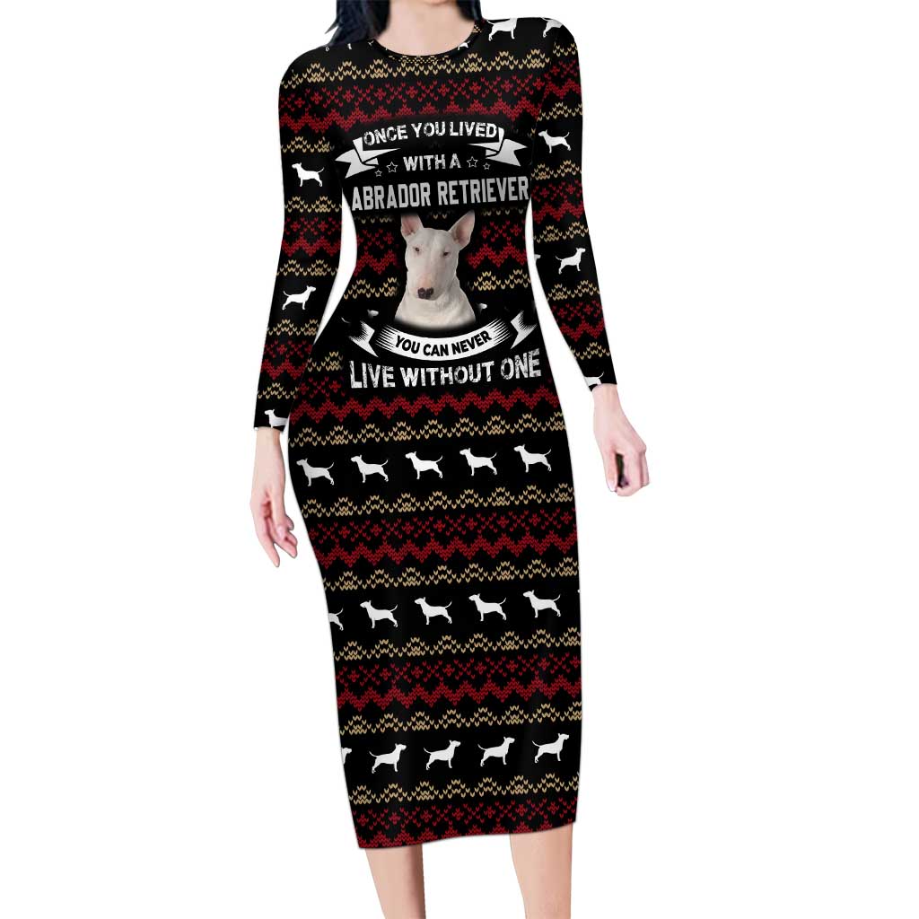 Christmas Bull Dog Terrier Long Sleeve Bodycon Dress Xmas Holiday Patterns - Wonder Print Shop
