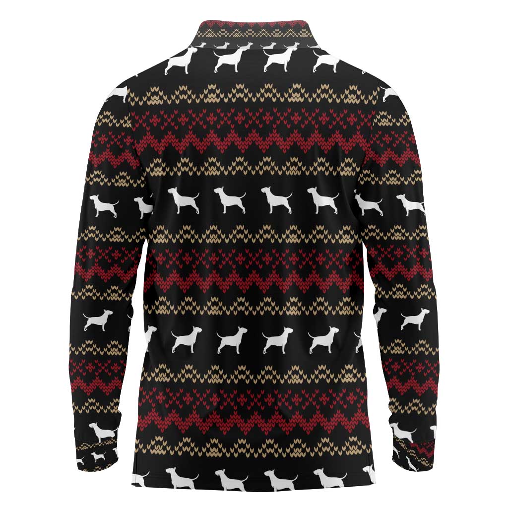 Christmas Bull Dog Terrier Long Sleeve Polo Shirt Xmas Holiday Patterns - Wonder Print Shop