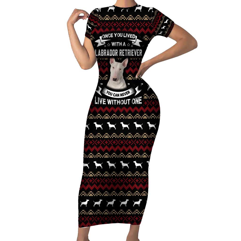 Christmas Bull Dog Terrier Short Sleeve Bodycon Dress Xmas Holiday Patterns - Wonder Print Shop