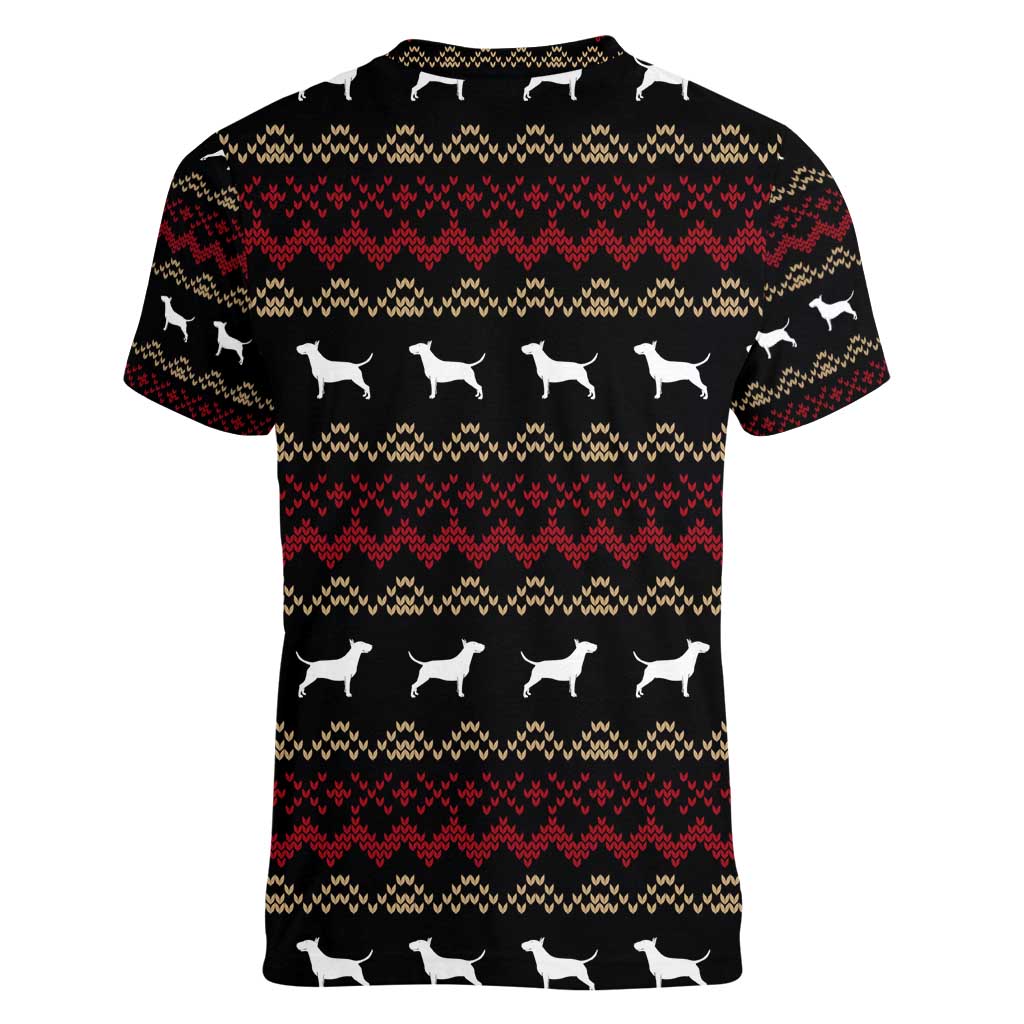 Christmas Bull Dog Terrier Women V-Neck T-Shirt Xmas Holiday Patterns - Wonder Print Shop